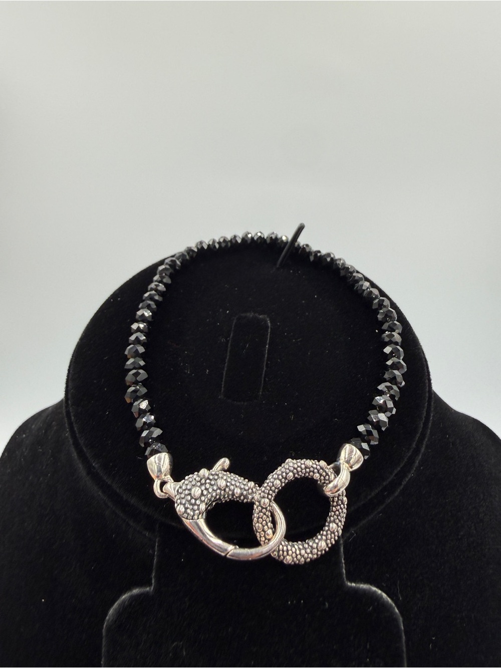 Michael Dawkins Silver Beaded Toggle Bracelet with Black Beads